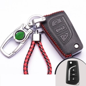 Bao da chìa khóa ô tô Toyota khóa gập 3 nút  đen chỉ đỏ ( mẫu 3 )