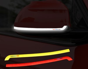 Decal tem dải màu phản quang dán gương ô tô (mẫu 3) ms-201