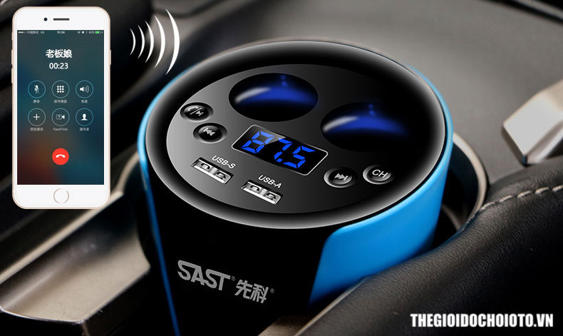 Bộ chia tẩu sạc cốc trên ô tô kiêm bluetooth Mp3 chính hãng SAST
