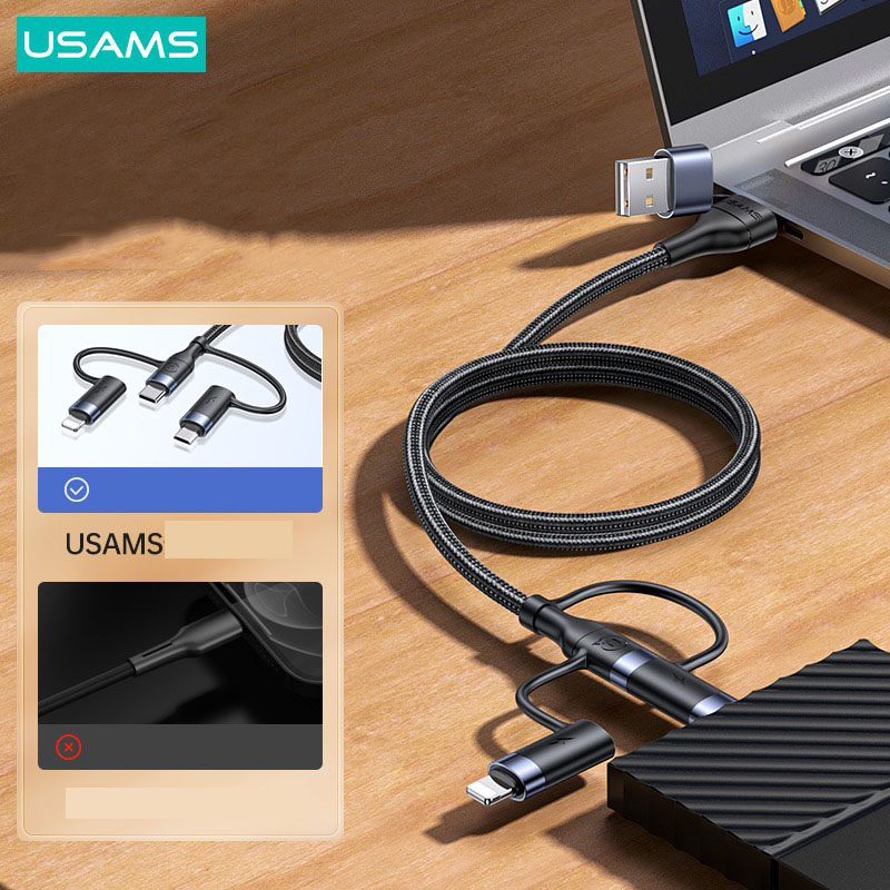 Cáp sạc nhanh cao cấp USAMS, 2 ra 3 sạc nhanh điện thoại IPhone, Samsung, Macbook Air  (mẫu 1)