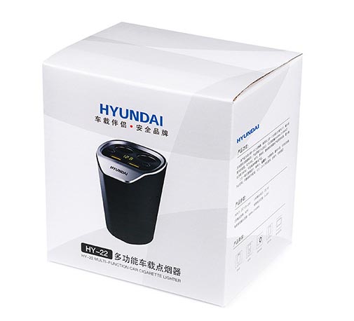 Tẩu cốc ô tô Hyundai mẫu 2 chia điện ra 2 cổng tẩu và 2 cổng usb có đồng hồ báo điện áp