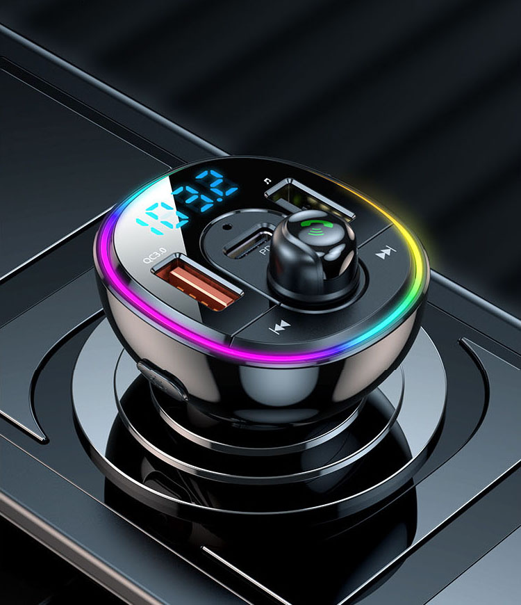 Tẩu nghe nhạc MP3 Bluetooth trên ô tô, có sạc nhanh USB, PD, có viền đèn màu ( mẫu 11 )