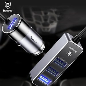 Tẩu sạc Baseus có dây kéo dài chia ra 4 cổng usb cho cả hàng ghế sau và trước