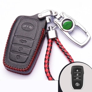 Bao da chìa khóa ô tô Toyota 3 nút  đen chỉ đỏ ( mẫu 5 )