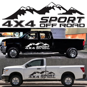 Tem decal 4x4 Sport và ngọn núi dán trang trí xe ô tô bán tải ms-251