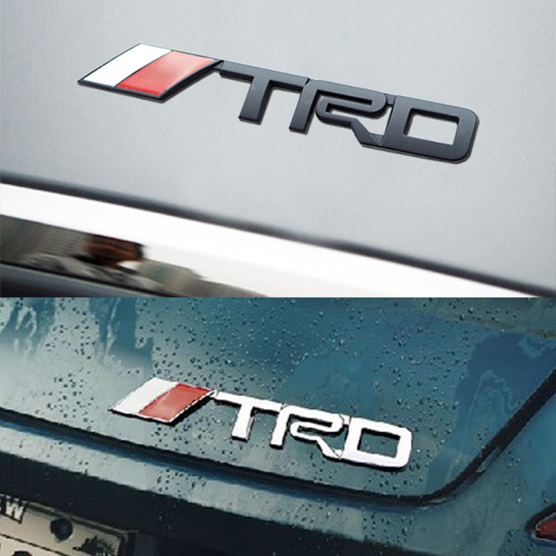 Decal tem chữ nổi kim loại TRD dán trang trí ô tô