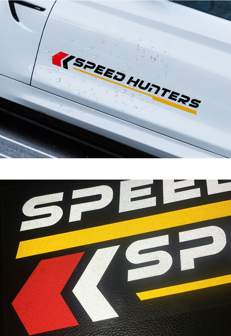 Bộ tem decal chữ Speed Hunter dán sườn xe ô tô