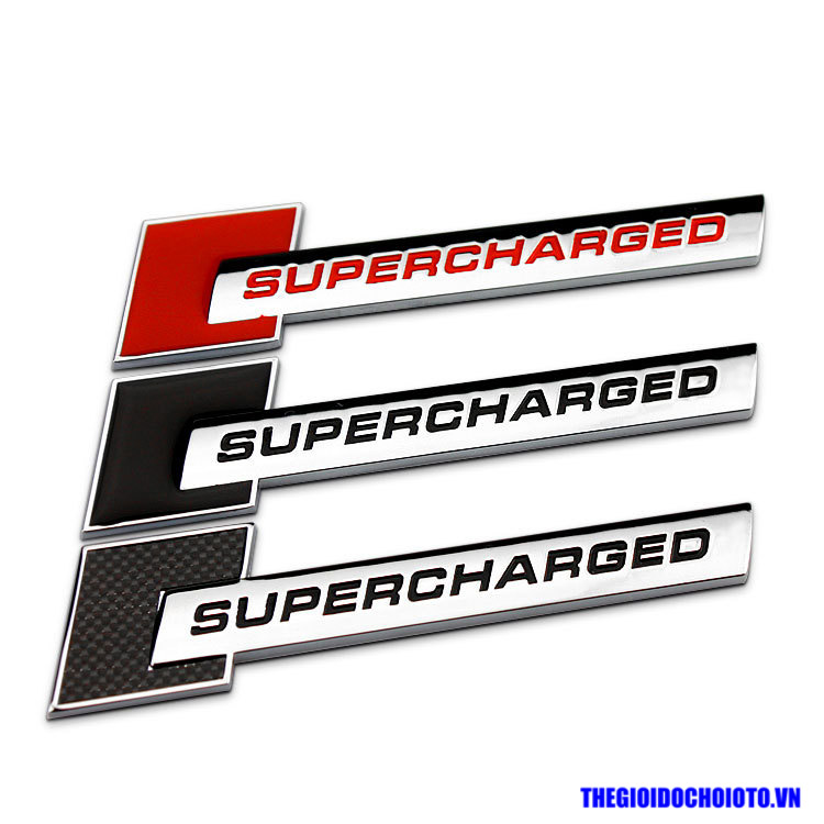 Logo chữ SUPERCHARGED dán trang trí xe ô tô