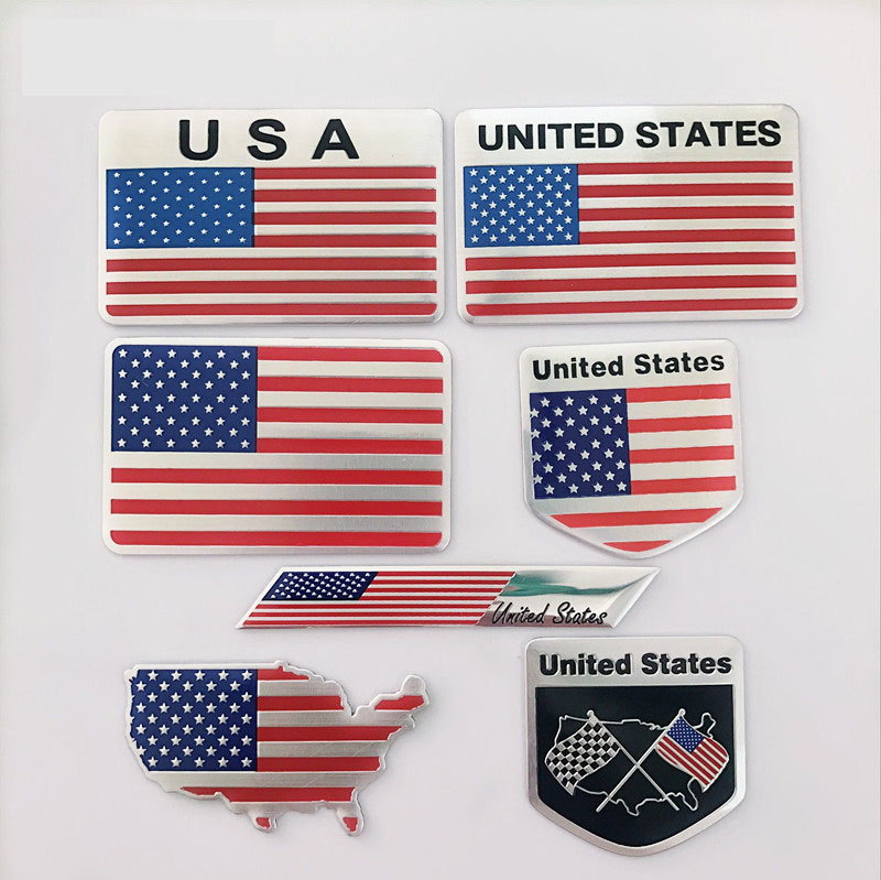 Logo kim loại cờ Mỹ 3D dán xe ô tô