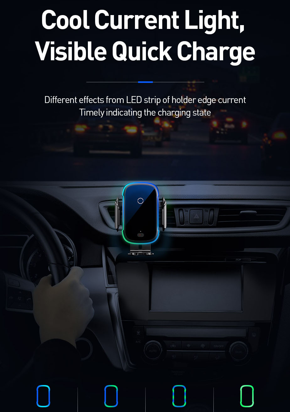 Giá đỡ điện thoại Baseus cảm biến hồng ngoại kiêm sạc nhanh không dây trên ô tô có đèn( mẫu 88)