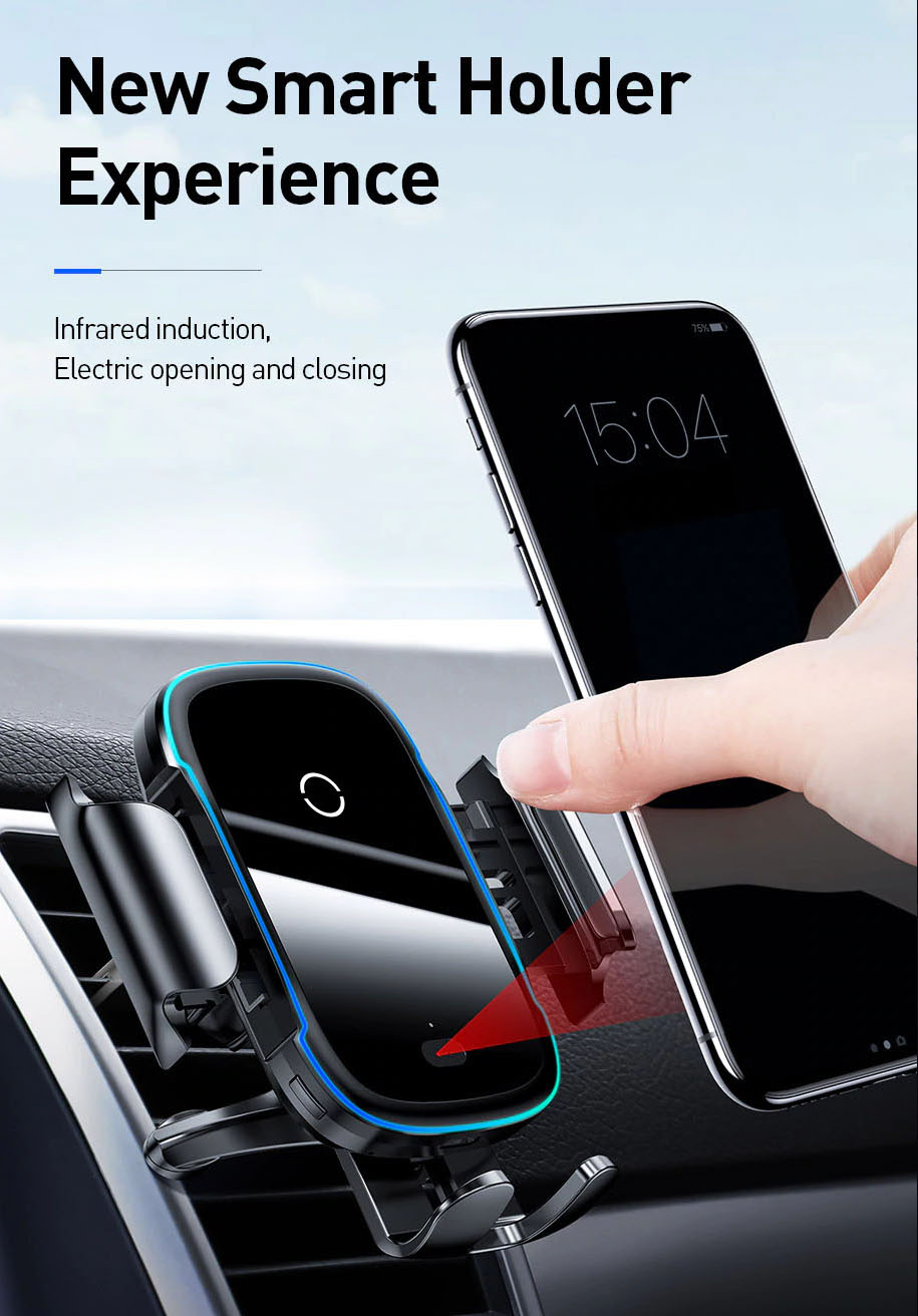 Giá đỡ điện thoại Baseus cảm biến hồng ngoại kiêm sạc nhanh không dây trên ô tô có đèn( mẫu 88)