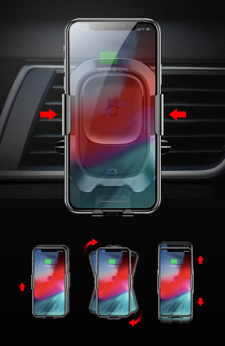 Giá đỡ điện thoại Baseus cảm biến hồng ngoại kẹp mở tự động kiêm sạc không dây trên ô tô