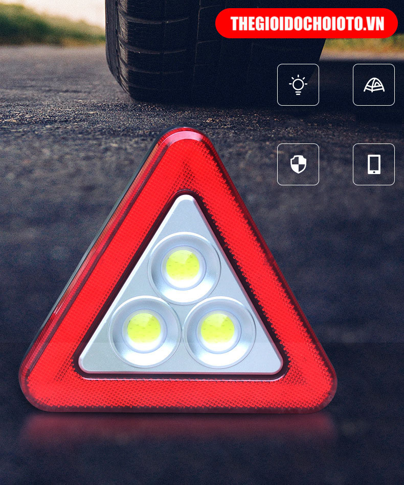 Biển tam giác cảnh báo đèn nguy hiểm cho ô tô có đèn LED