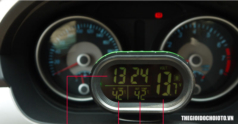 Đồng hồ điện tử đo thời gian, nhiệt kế, điện áp ô tô (mẫu 1)