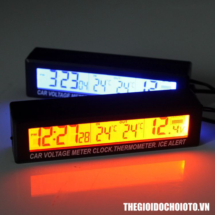 Đồng hồ điện tử đo thời gian, nhiệt kế, điện áp ô tô (mẫu 2)