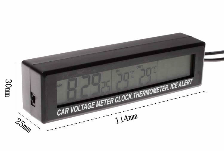 Đồng hồ điện tử đo thời gian, nhiệt kế, điện áp ô tô (mẫu 2)