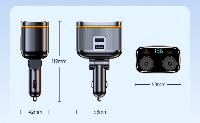 Bộ chia tẩu ô tô ra 2 cổng tẩu 2 cổng pd và 2 cổng usb 145w