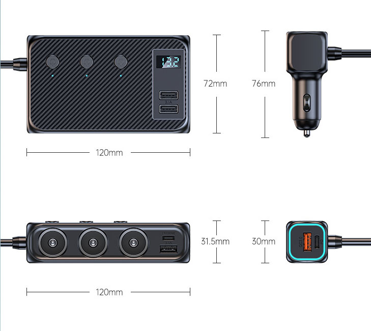 Bộ chia tẩu ô tô ra 3 cổng tẩu 2 cổng pd và 4 cổng usb 171w