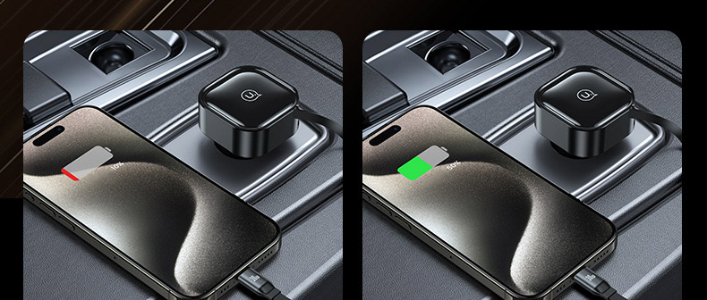 Tẩu sạc nhanh ô tô có dây sạc ra đầu TypeC và Lightning Iphone chính hãng usam( mẫu 25 )
